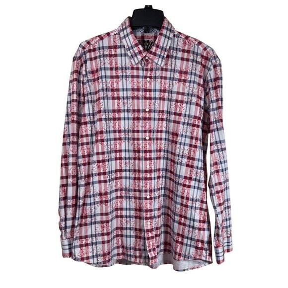 Scully Other - Scully Western Shirt Mens Size Large L Red Plaid Pearl Snaps Paisley Embroidered